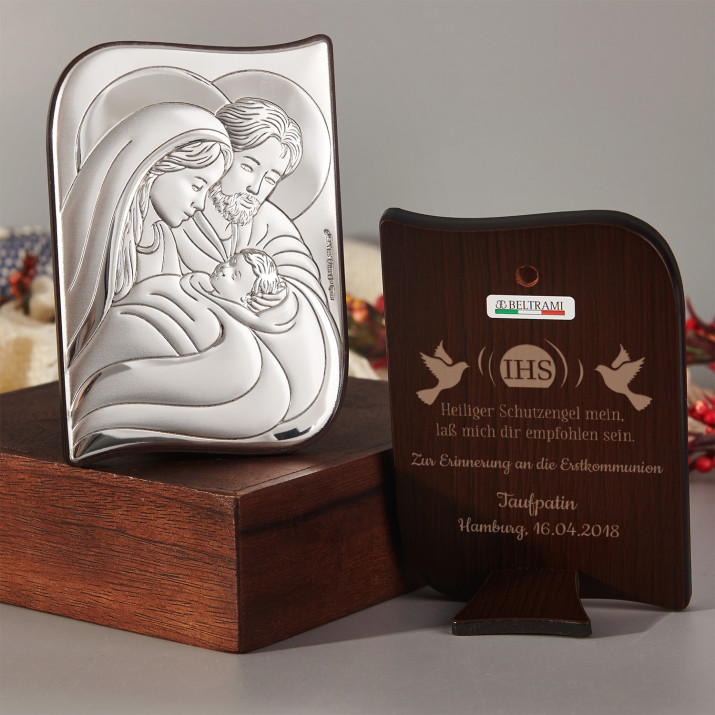 Heiliger Schutzengel 2 - Heilige Familie - Silbernes Bild mit Gravur 