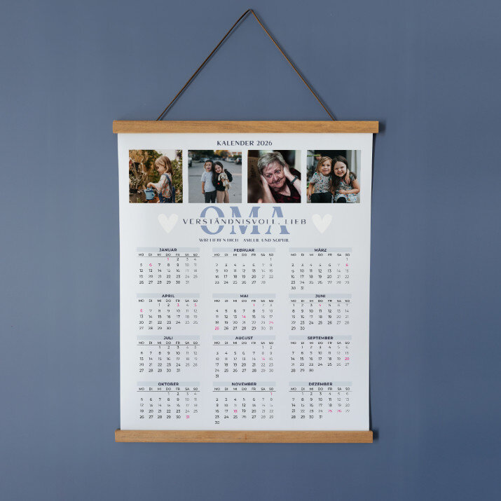 Oma - Poster-Kalender mit Holzleisten