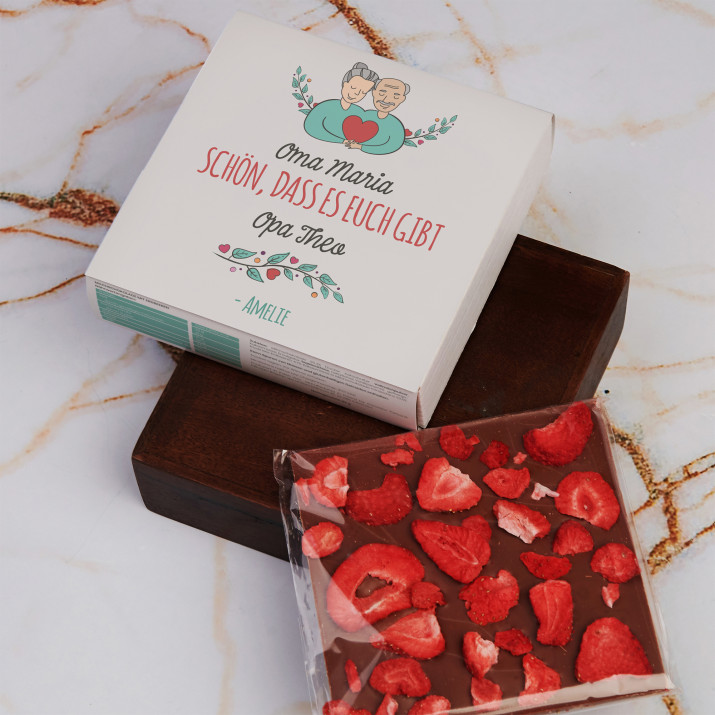 Oma, Opa, Vielen Dank - Schokolade mit Erdbeeren