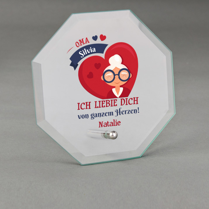 Oma, ich liebe Dich - Glastrophäe mit Aufdruck