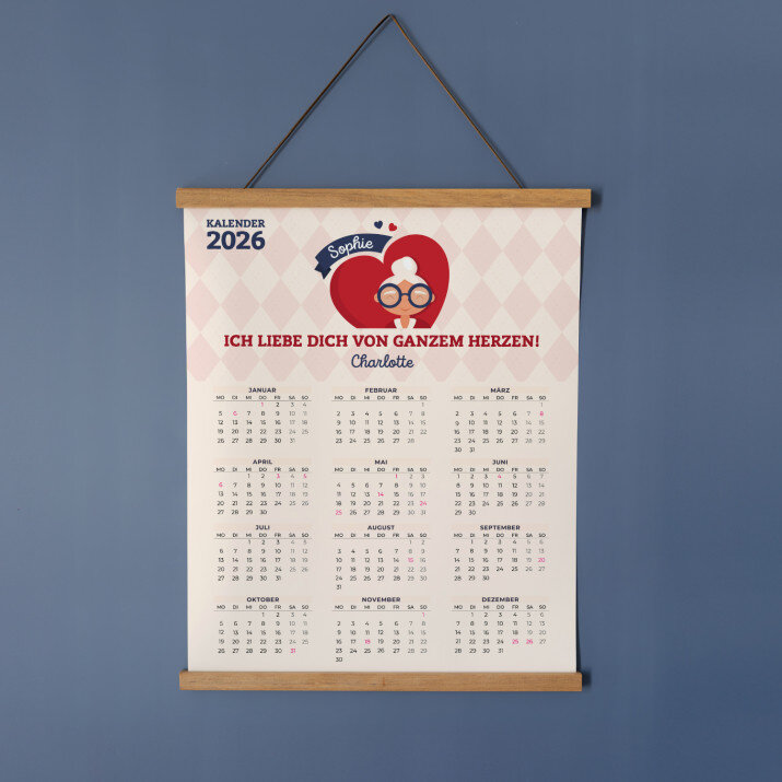 Oma, ich liebe Dich von ganzem Herzen - Poster-Kalender mit Holzleisten