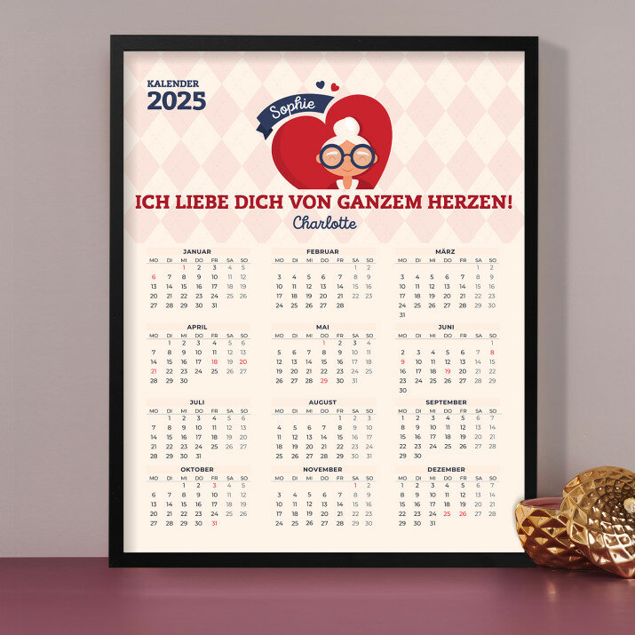 Oma, ich liebe Dich von ganzem Herzen - Kalender im Rahmen
