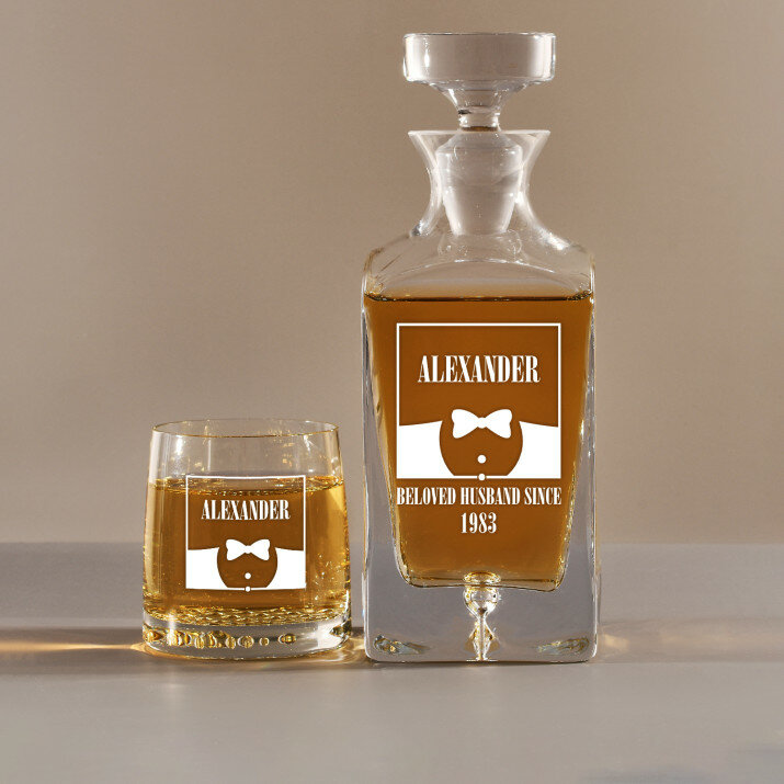 Beloved Husband - Whiskykaraffe und Whiskygläser - Set mit Gravur
