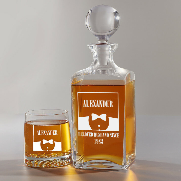 Beloved Husband - Whiskykaraffe und Whiskygläser - Set mit Gravur
