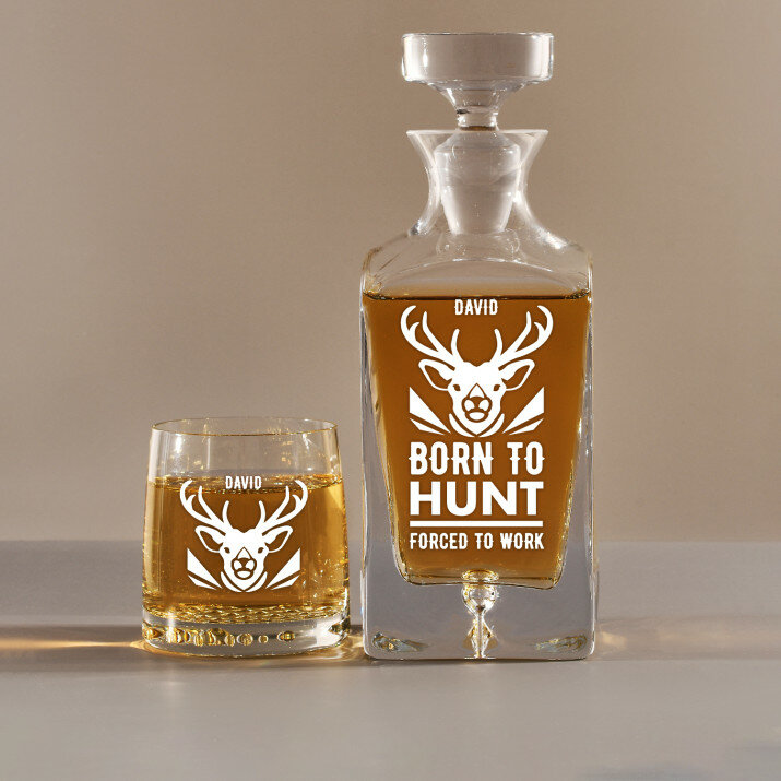 Born to hunt - Whiskykaraffe und Whiskygläser - Set mit Gravur