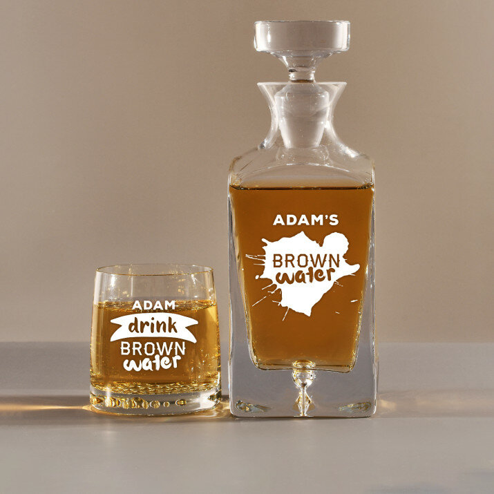 Brown Water - Whiskykaraffe und Whiskygläser - Set mit Gravur