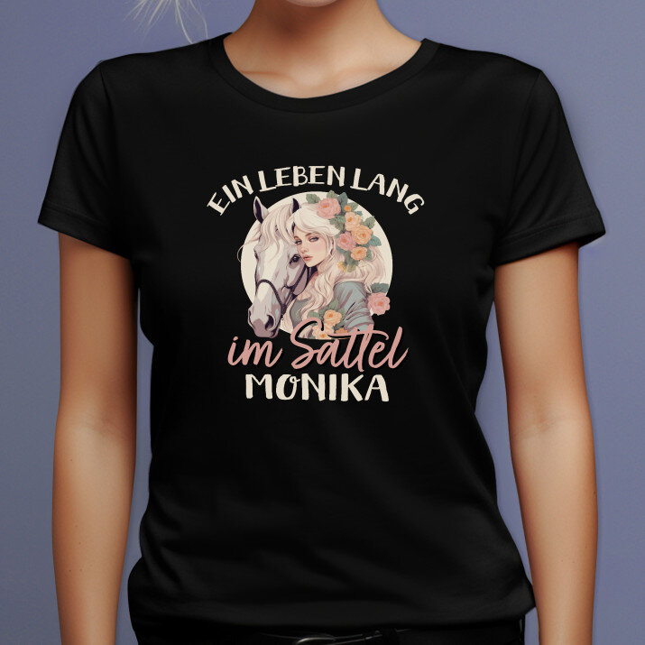 Ein leben lang im sattel - Schwarzes T-Shirt für Damen