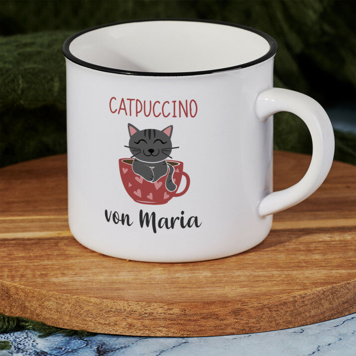 Catpuccino - Keramikbecher mit schwarzem Rand