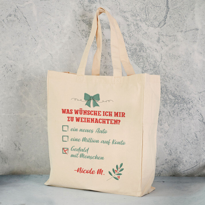 Was wünsche ich mir zu Weihnachten - Baumwolltasche mit Aufdruck
