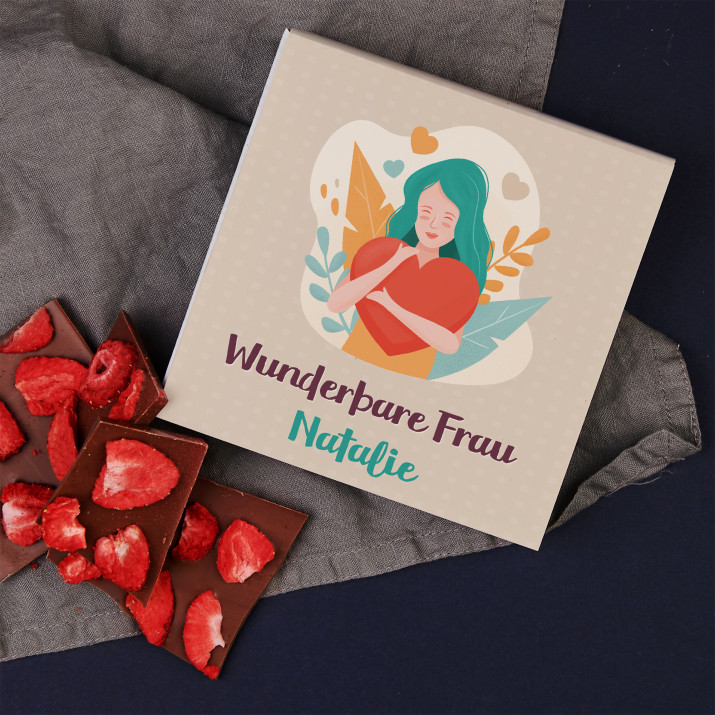 Wunderbare Frau - Schokolade mit Erdbeeren