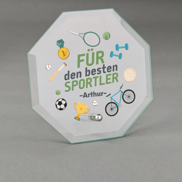 Für den besten Sportler - Glastrophäe mit Aufdruck