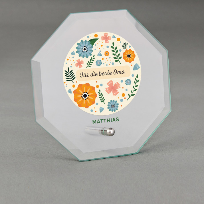 Für die beste Oma - Glastrophäe mit Aufdruck