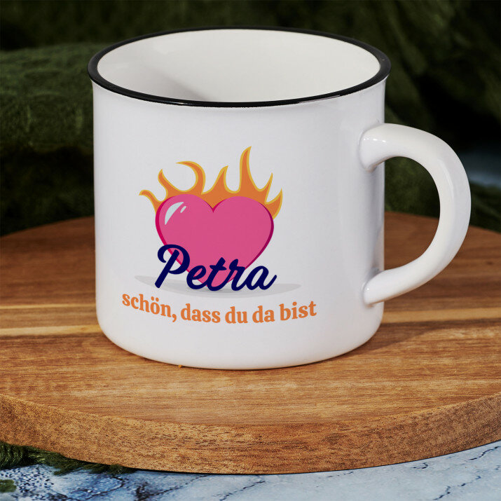 Schön, dass du da bist - Keramikbecher mit schwarzem Rand