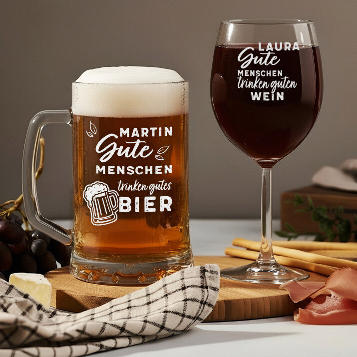 Gute Menschen - Set aus Becher und Weinglas