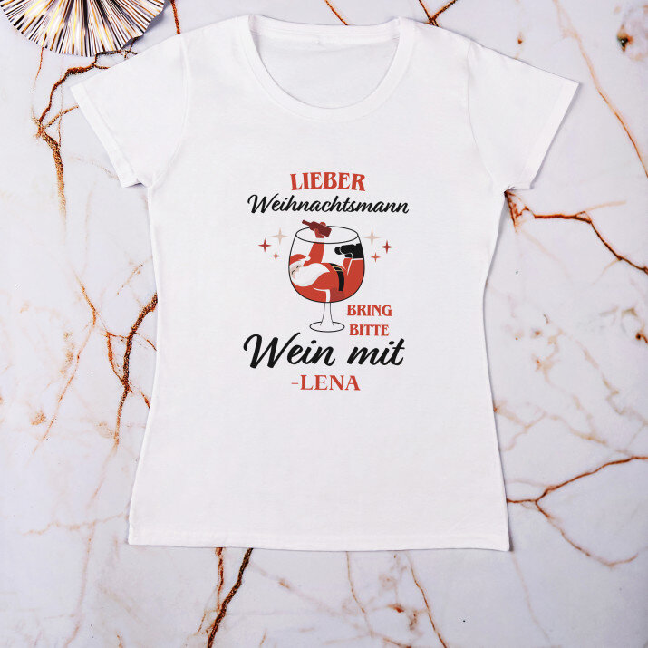 Lieber Weihnachtsmann, bring bitte Wein mit - T-Shirt mit Aufdruck für Damen