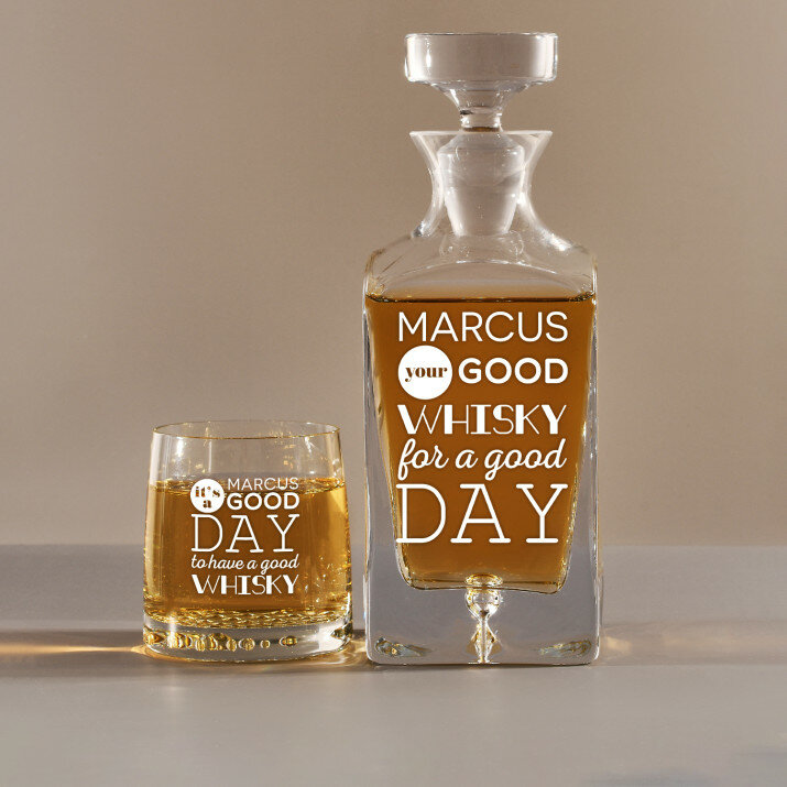 Good Day - Whiskykaraffe und Whiskygläser - Set mit Gravur