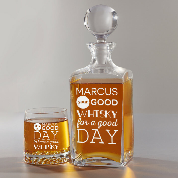 Good Day - Whiskykaraffe und Whiskygläser - Set mit Gravur