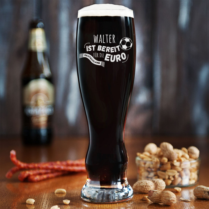 Bereit für die Euro - Bierglas mit Gravur