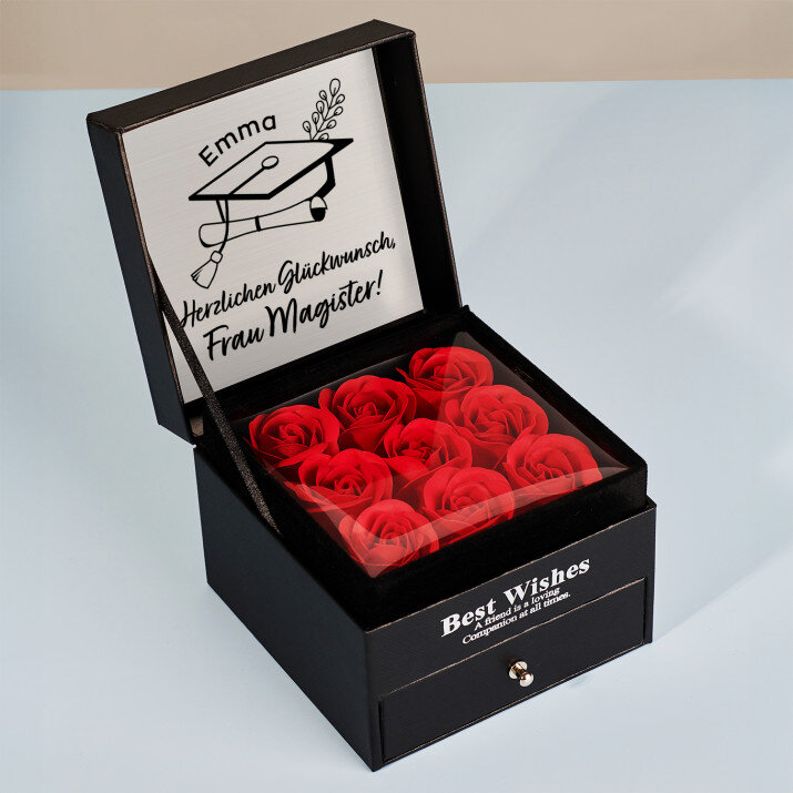 Herzlichen Glückwunsch, Frau Magister - Schmuckkästchen mit ewigen Rosen