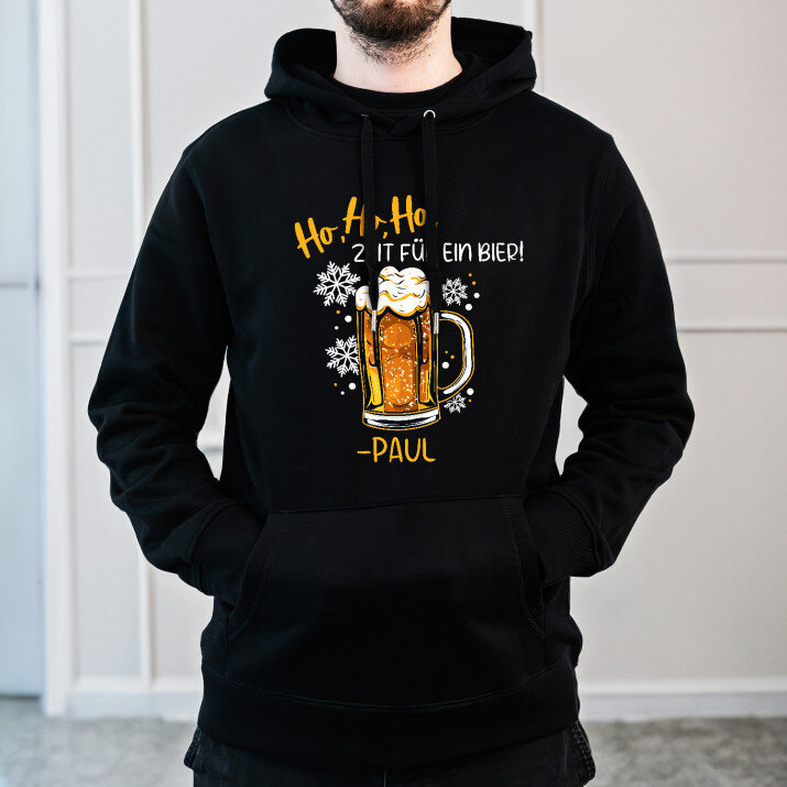 Ho ho ho, zeit für ein bier! - Schwarzer Kapuzenpullover für Herren