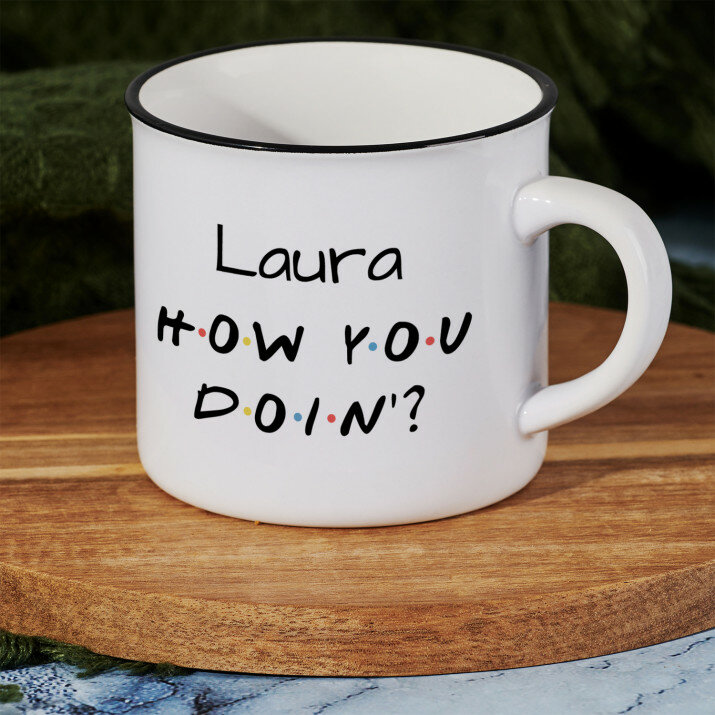 How you doin - Keramikbecher mit schwarzem Rand