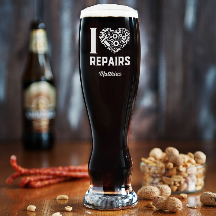 I love repairs - Bierglas mit Gravur