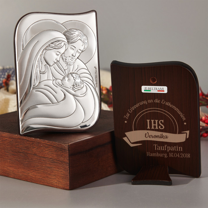 IHS - Heilige Familie - Silbernes Bild mit Gravur