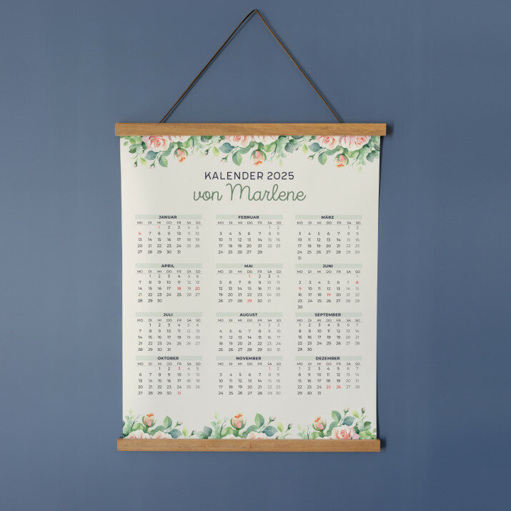 Name Blumen - Poster-Kalender mit Holzleisten