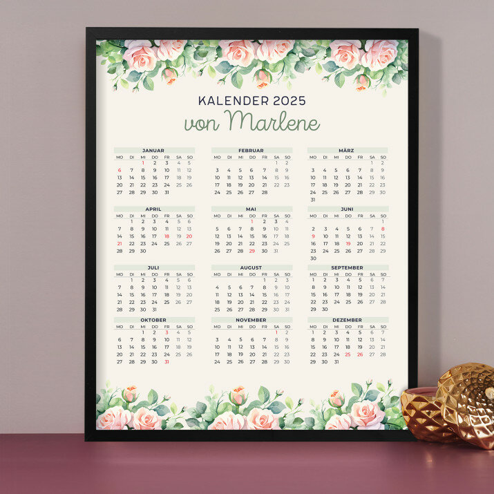 Name Blumen - Kalender im Rahmen