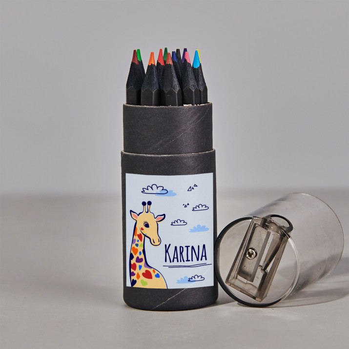Name giraffe - 12-Buntstifte Set in Dose