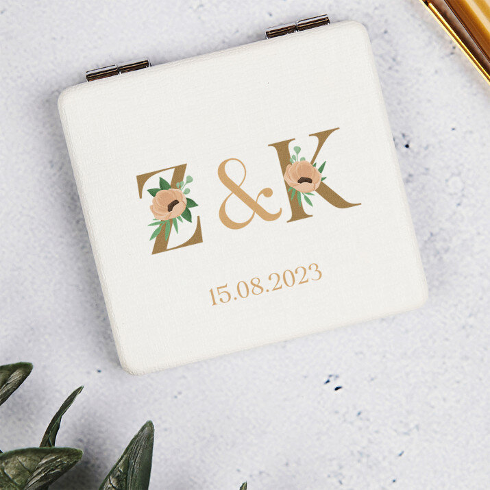 Initialen Datum Blumen - Taschenspiegel