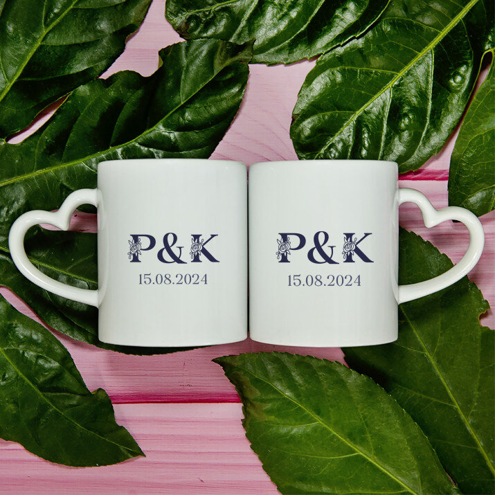 Initialen für Paare Blumen - Tassen für Paare