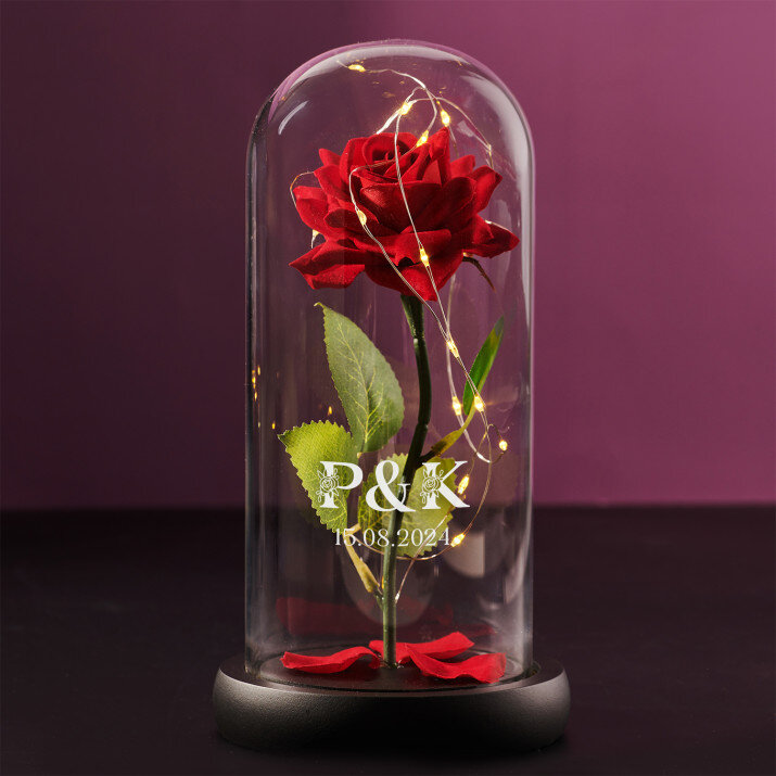 Initialen für Paare Blumen - Ewige Rose im Glas