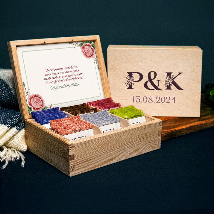Initialen für Paare Blumen - Teebox