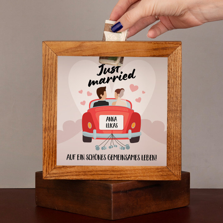 Just married Jahrestag - Holzspardose
