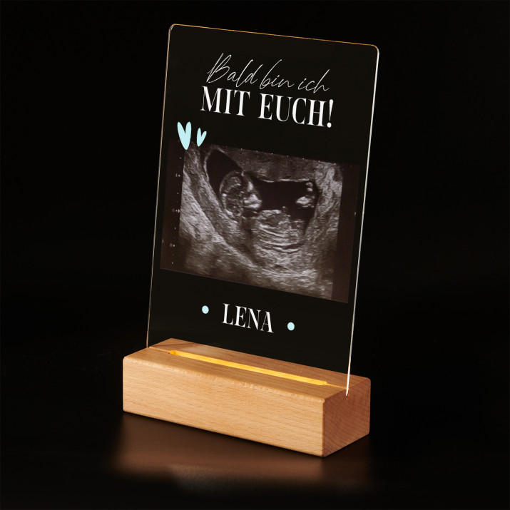 Bald bin ich mit euch - Druck auf Acrylglas mit LED Beleuchtung