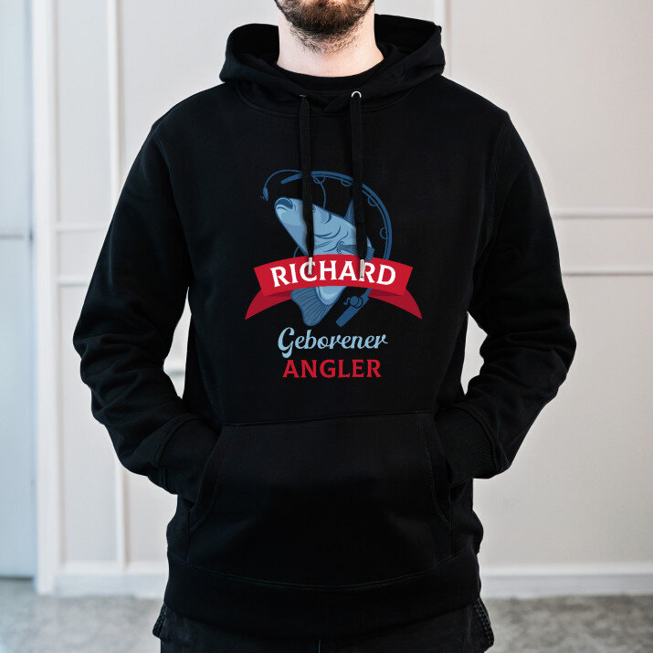 Geborener angler - Schwarzer Kapuzenpullover für Herren