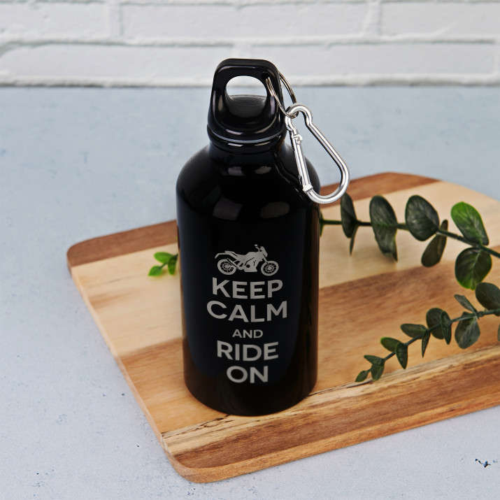 Keep calm and ride - Wasserflasche 0,4l mit Karabinerhaken