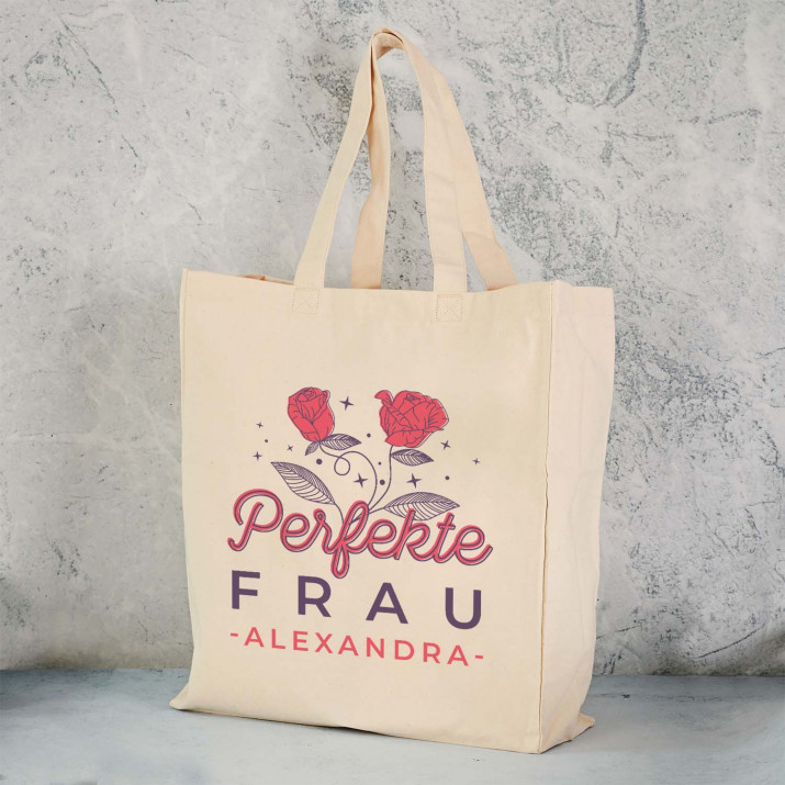 Perfekte Frau - Baumwolltasche mit Aufdruck