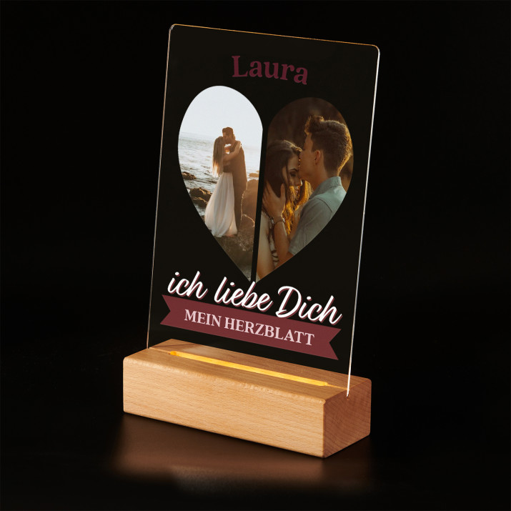Ich liebe Dich mein Herzblatt - Druck auf Acrylglas mit LED Beleuchtung