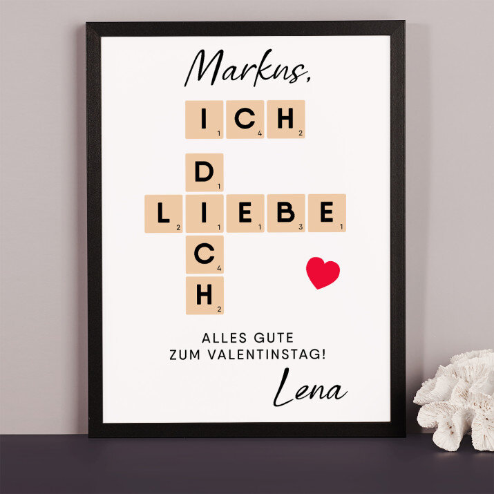 ich liebe Dich Scrabble - Kunstdruck mit Rahmen