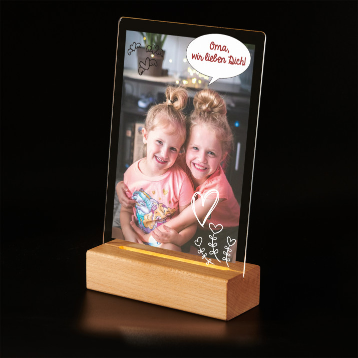 Oma wir lieben dich - Druck auf Acrylglas mit LED Beleuchtung