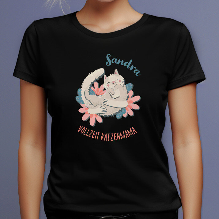 Katzenmama - Schwarzes T-Shirt für Damen