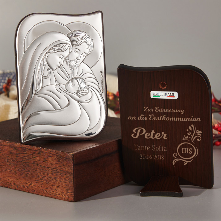 Erstkommunion - Heilige Familie - Silbernes Bild mit Gravur