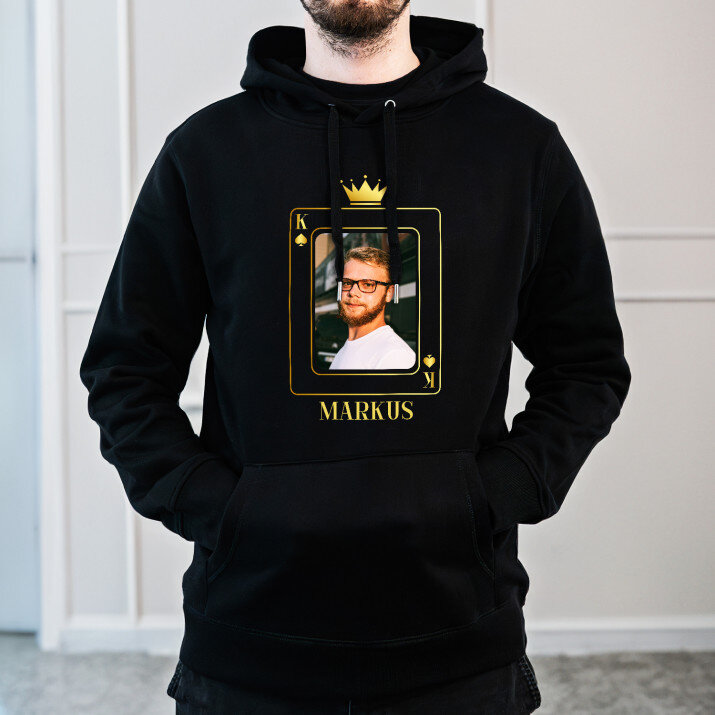 König karte - Schwarzer Kapuzenpullover für Herren