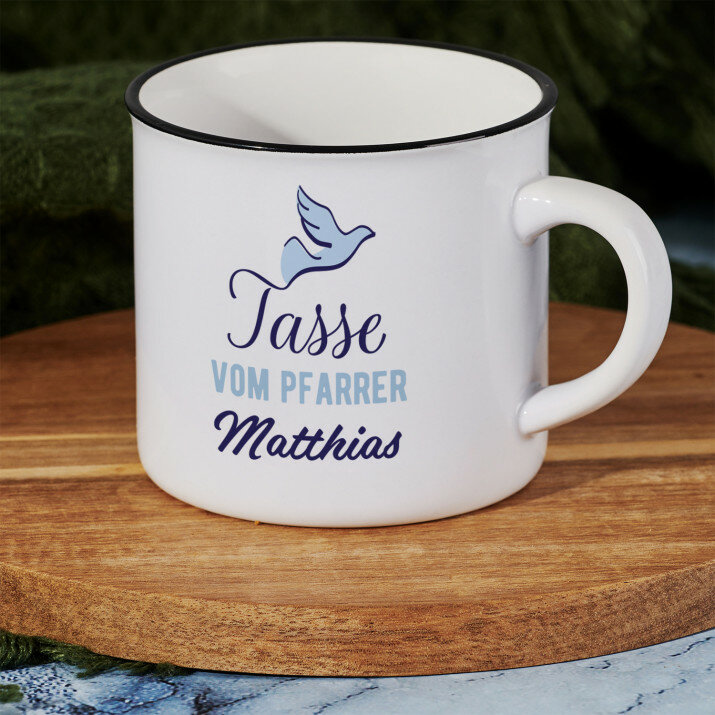 Tasse vom pfarrer - Keramikbecher mit schwarzem Rand