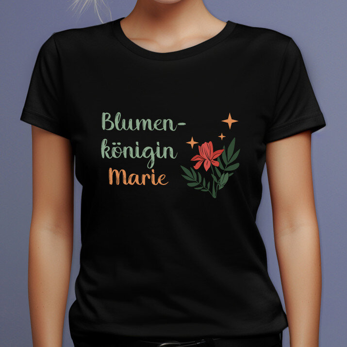 Blumenkönigin - Schwarzes T-Shirt für Damen