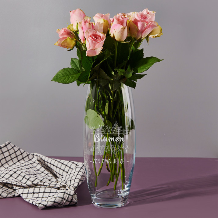 Blumen - Glasvase mit Gravur