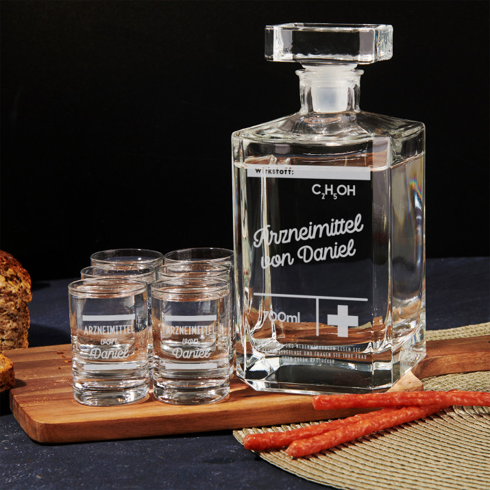 Arzneimittel - Karaffe und Schnapsgläser - Set mit Gravur