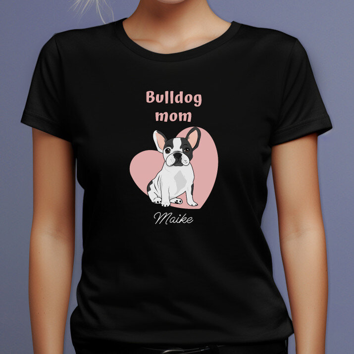 Bulldog mom - Schwarzes T-Shirt für Damen